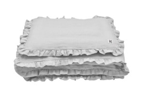 Pościel lniana stone gray z falbanką, bez wypełnienia - M