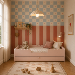 BELLAMY Book Nook vintage rose łożko dziecięce w stylu Monetssori 80x160 z szufladą
